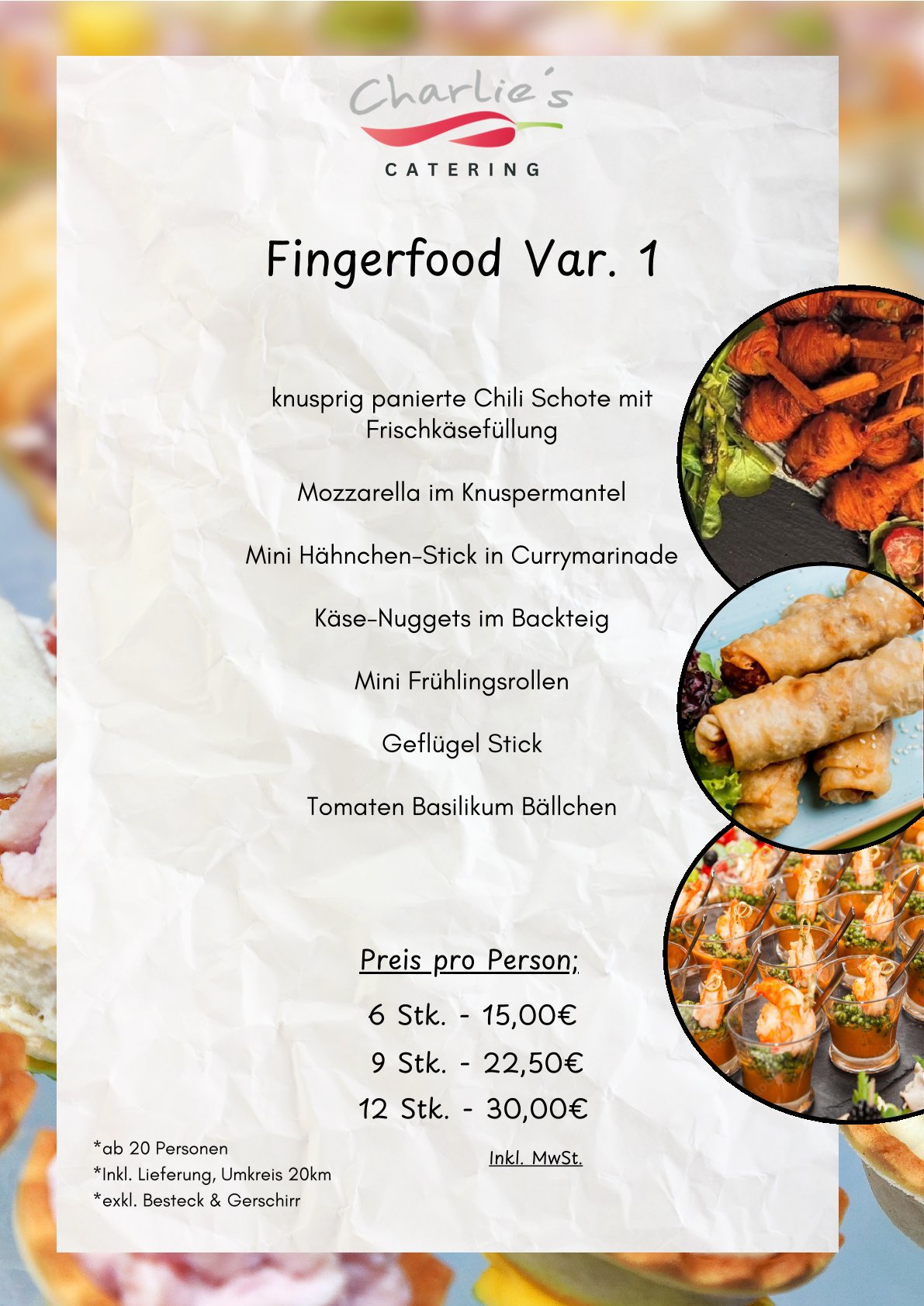 Bunt arrangierte Fingerfood-Platte mit Frühlingsrollen, Käse-Nuggets und Mozzarella im goldenen Backteig, garniert mit frischer Petersilie