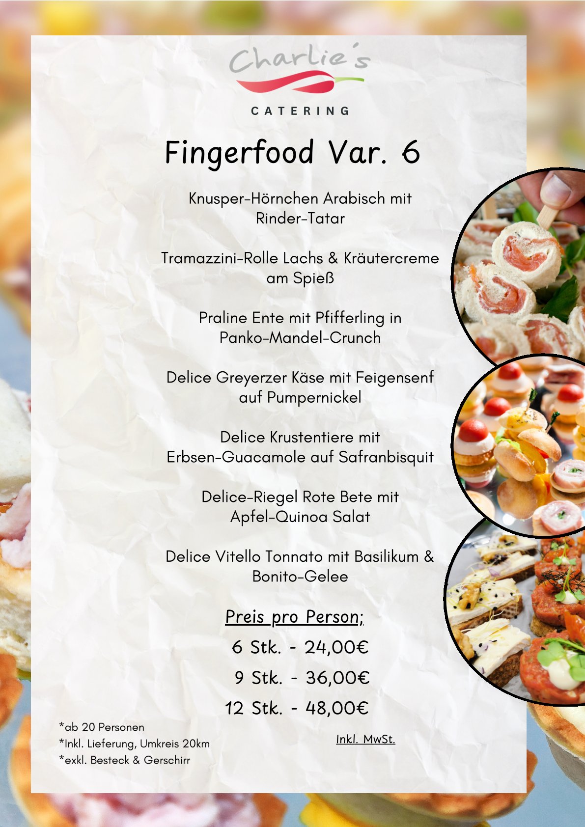 Bunt angerichtete Platte mit verschiedenen Häppchen und appetitlicher Garnitur